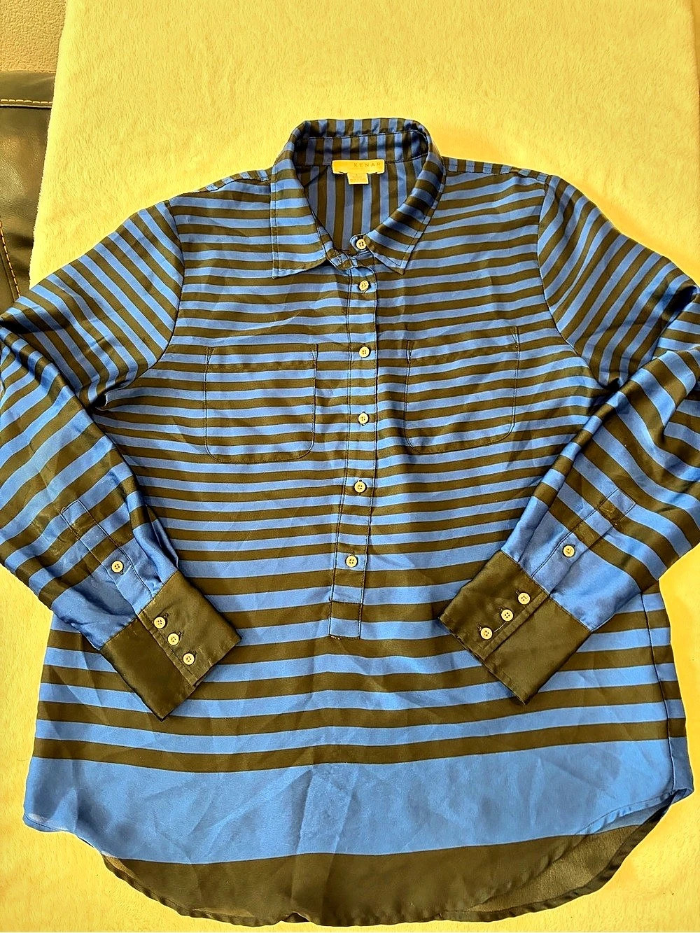 Kenar women’s Striped Button Down Blue & Black Large#185